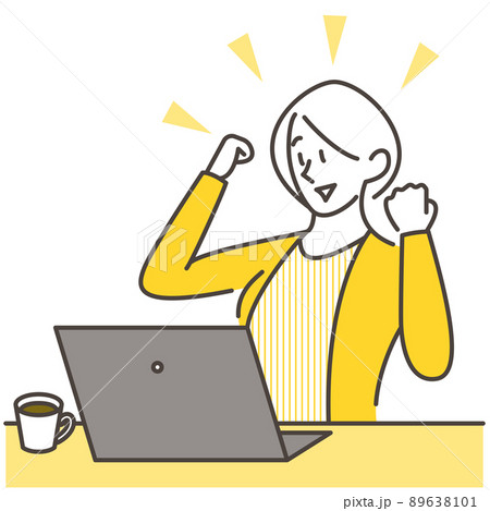 パソコンを見てガッツポーズする女性【ベクターイラスト素材】 89638101