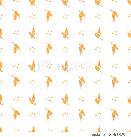 Seamless pattern with golden ear of wheat on white background. Print of grains for making flour, baking bread and other food. Vector flat illustration 89638292