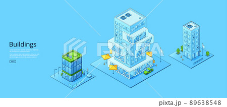 Buildings banner with isometric office, hotel 89638548