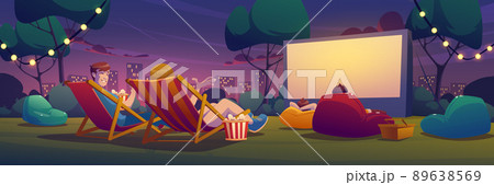Night open air cinema on lawn in city park Night open air cinema on lawn in city park 89638569