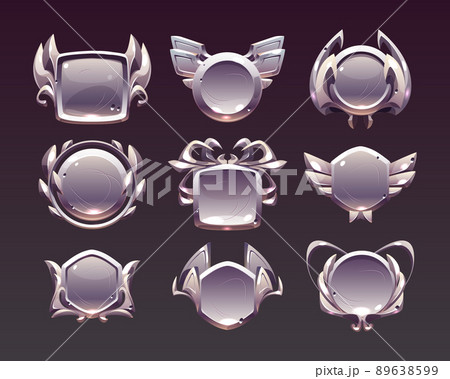 Game level metallic ui icons, empty silver badges 89638599