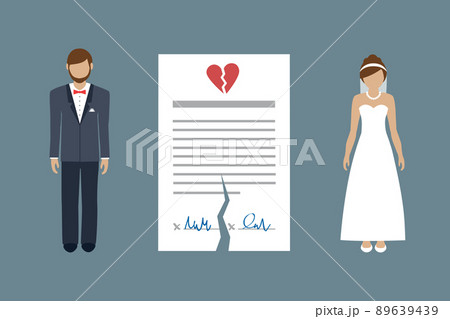separation divorce pictogram info graphic with torn marriage contract 89639439