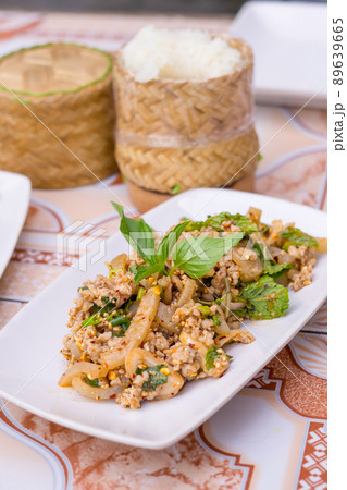 Pork larb's thai local Northeast food  89639665