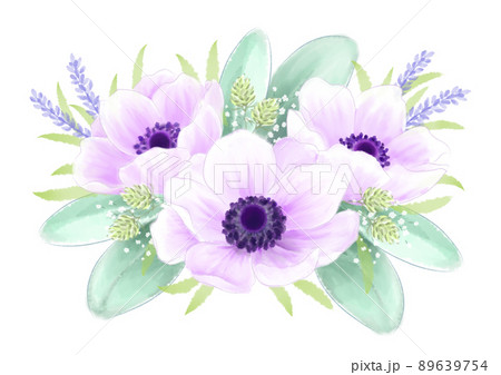 アネモネのブーケ 水彩イラストのイラスト素材