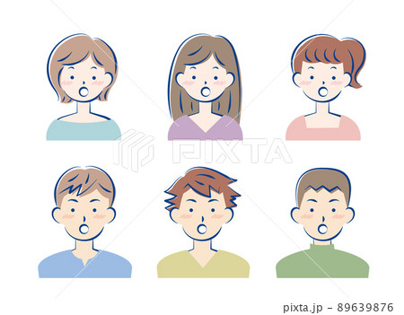 驚いた顔の若い男女 バストアップ セットのイラスト素材