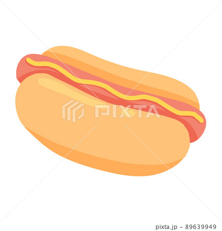 Hot Dog . Bun with sausage and mustard. Fast food. Vector illustration in cartoon style. Street food. 89639949