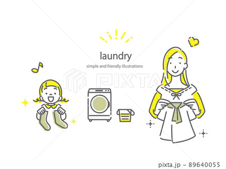 お母さんと娘 洗濯 シンプルでお洒落な線画イラスト お母さんと娘 洗濯 シンプルでお洒落な線画イラスト 89640055