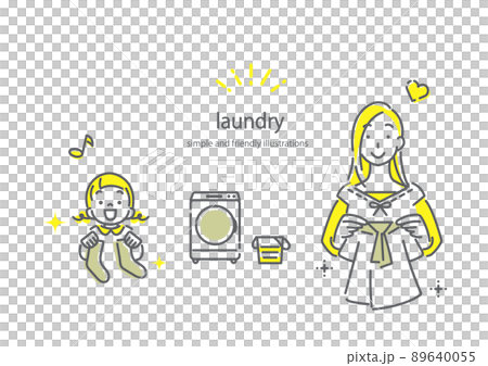お母さんと娘 洗濯 シンプルでお洒落な線画イラスト お母さんと娘 洗濯 シンプルでお洒落な線画イラスト 89640055