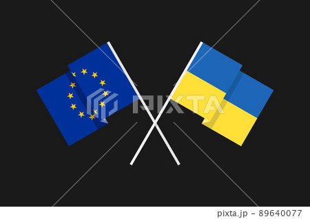 Flags of the European Union and Ukraine. 89640077