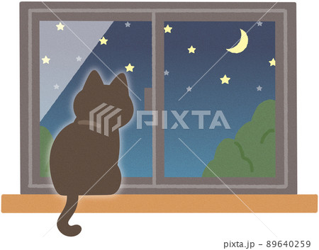 窓の外を眺める黒猫(星空)のイラスト素材 [89640259] - PIXTA