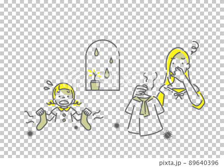 お母さんと娘　洗濯物の生乾き　シンプルでお洒落な線画イラスト 89640396