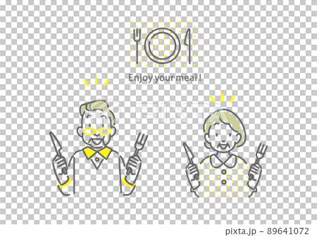 食事を楽しむシニア夫婦　シンプルでお洒落な線画イラスト 89641072