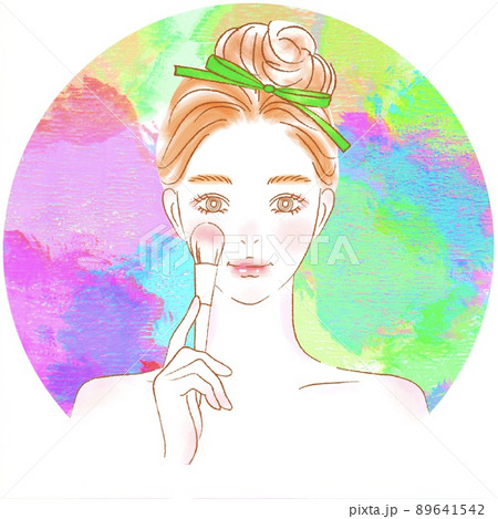 メイクをする女性とカラフルな背景 89641542