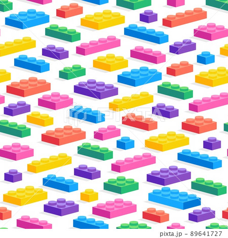 Game constructor pattern. Seamless print of colorful cartoon children plastic block game, geometric brick toy. Vector texture 89641727