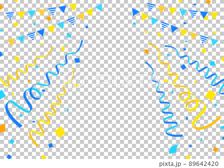 Frame material of garland and ribbon / Kusudama style / Vector / From above / Ribbon / Confetti / Blue-yellow / Summer / Father's Day 89642420