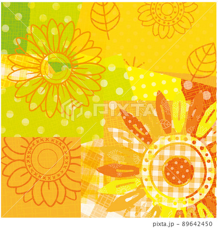 ひまわりの花 パターン柄のコラージュ風 背景素材 89642450