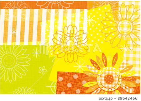 ひまわりの花 パターン柄のコラージュ風 背景素材 89642466