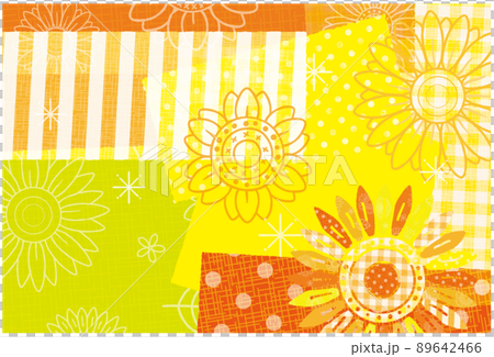 ひまわりの花 パターン柄のコラージュ風 背景素材 89642466