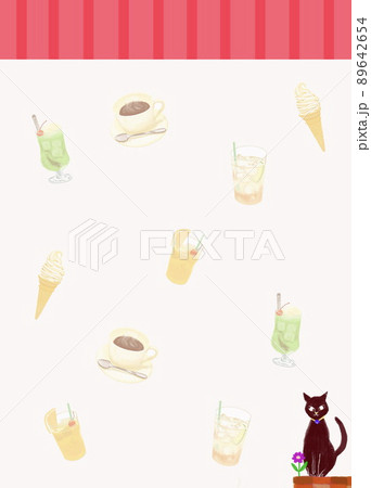 喫茶やカフェなどのメニューに使用できるソフトドリンクの模様と猫とピンクで可愛い背景素材 喫茶やカフェなどのメニューに使用できるソフトドリンクの模様と猫とピンクで可愛い背景素材 89642654