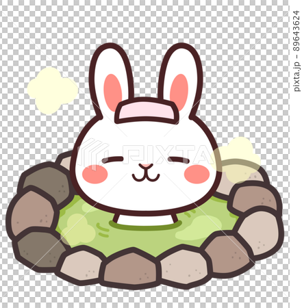 Cute rabbit character in a hot spring Illustration material 89643624