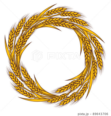 Frame with wheat. Agricultural image with natural ears of barley or rye. 89643706