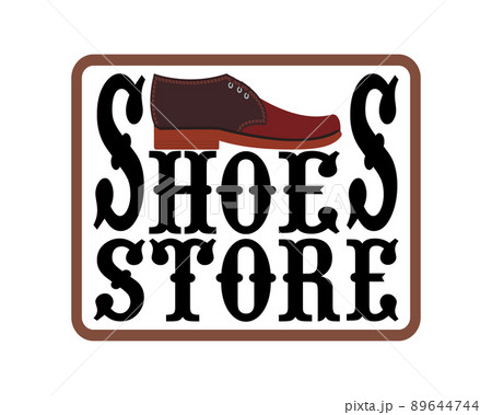 Men's shoes shop logo in vintage style. Design element for signboard, banner, flyer, poster and other use. The inscription "Shoes store". Isolated vector illustration, icon. 89644744