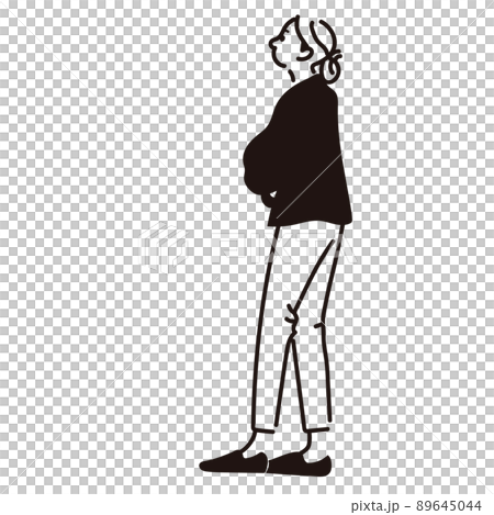 ビジネス　女性　案内　全身　線画　モノクロ　横向き 89645044