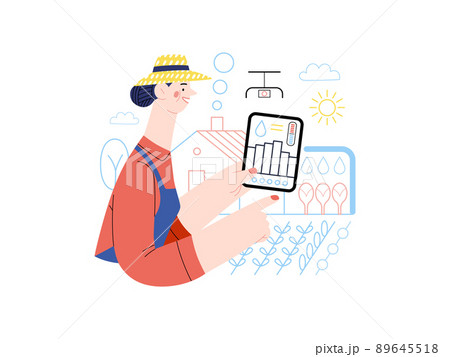 Technology Memphis - agriculture technology -modern flat vector concept digital illustration of farm agriculture remote control. Creative landing web page illustration 89645518
