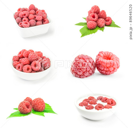 Set of juicy raspberry over a white background Set of juicy raspberry over a white background 89646520