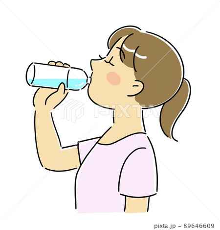 水分補給 水を飲む女性のイラストのイラスト素材