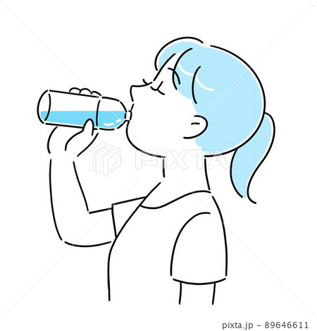 水分補給 水を飲む女性のイラストのイラスト素材