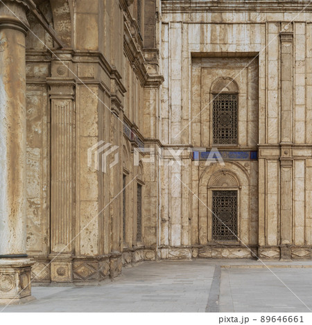 Decorated Windows over white marble decorated wall at the Mosque of Muhammad Ali Pasha (Alabaster Mosque), Citadel of Cairo 89646661