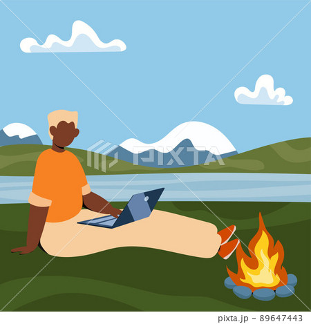 African guy working remotely on travel, blogger, freelancer African guy working remotely on travel, blogger, freelancer 89647443