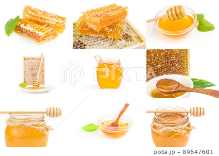 Set of Sweet honey isolated on a white background cutout Set of Sweet honey isolated on a white background cutout 89647601