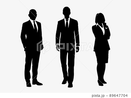 Business people group silhouettes pose on white background, flat line vector and illustration. Business people group silhouettes pose on white background, flat line vector and illustration. 89647704