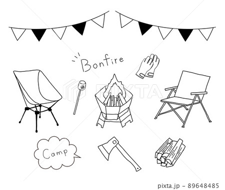 キャンブの焚き火のイラストセット 89648485
