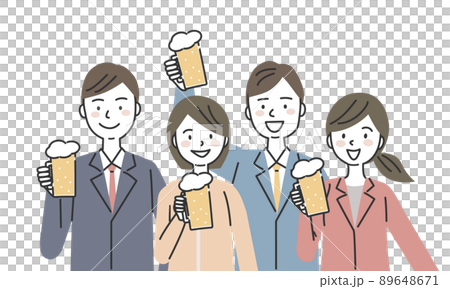 ビアジョッキを持ったスーツを着た男女4人 89648671
