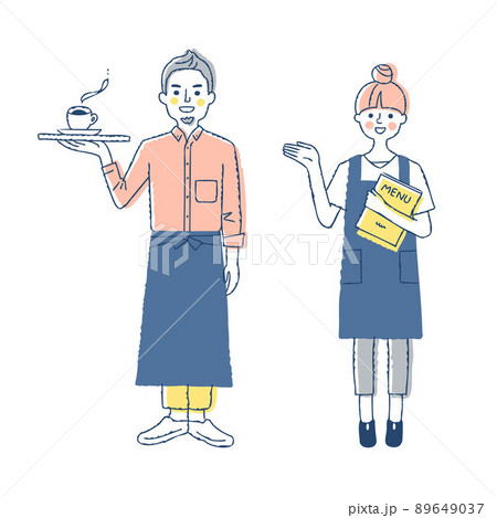 カフェ店員の男女のイラスト素材