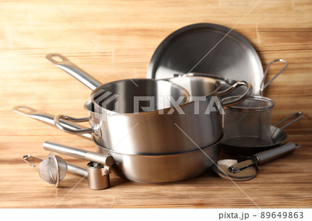 Kitchen utensil on wooden table, selective focus 89649863