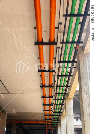 Pipe Systems, pipeline on building ceiling. Pipe Systems, pipeline on building ceiling. 89650595