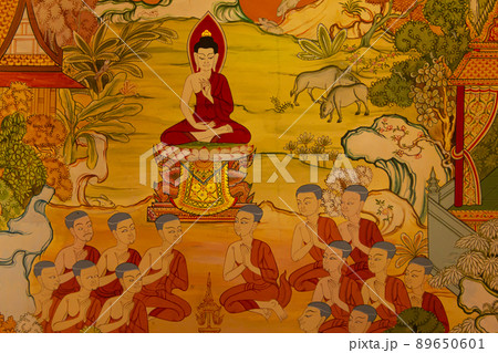 Mural mythology buddhist religion on wall Mural mythology buddhist religion on wall 89650601