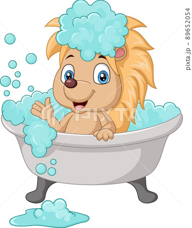Cute hedgehog cartoon having a bath 89652054