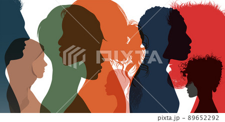 Silhouette profile group of men women and girl of diverse culture. Diversity multi-ethnic and multiracial people. Racial equality and anti-racism. Multicultural society. Friendship 89652292