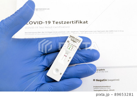 Negative test result by using rapid test device for COVID-19. Negative test result by using rapid test device for COVID-19. 89653281