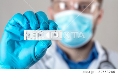 Negative test result by using rapid test device for COVID-19. Negative test result by using rapid test device for COVID-19. 89653286