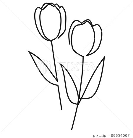 一筆書きで描いたチューリップ　線画のイラスト素材 89654007