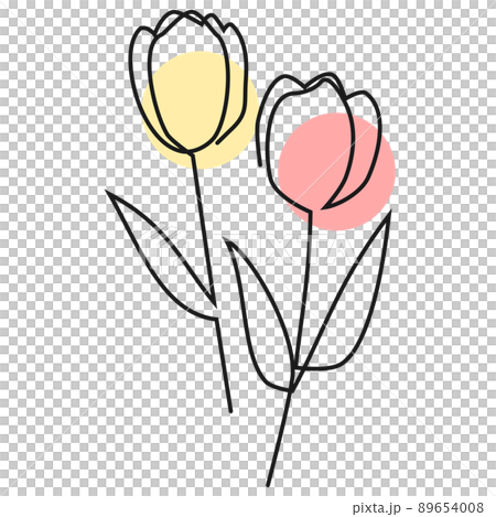 一筆書きで描いたチューリップ　線画のイラスト素材 89654008