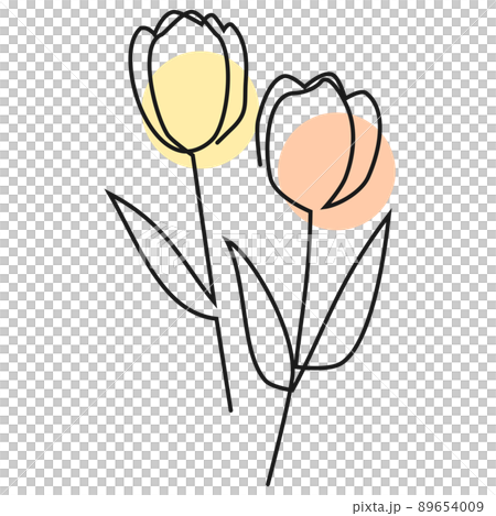 一筆書きで描いたチューリップ　線画のイラスト素材 89654009