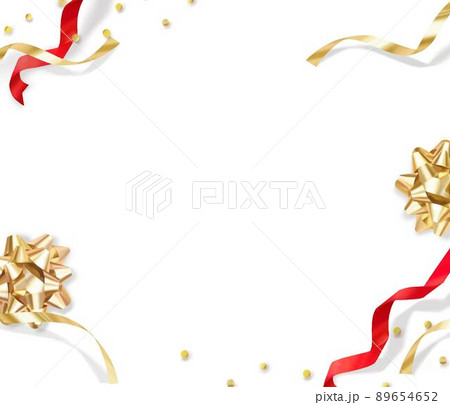 アンティークでオシャレで豪華なプラチナゴールドと赤いリボンのフレームイラスト素材 89654652
