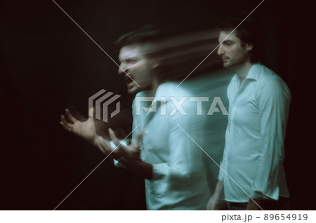 schizophrenic blurred portrait of a psychopathic man with mental disorders and disorders schizophrenic blurred portrait of a psychopathic man with mental disorders and disorders 89654919